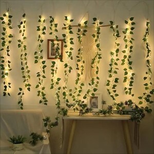 Solar String Lights Fake Vine Artificial Foliage Hanging Leaf