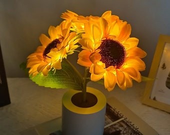 Sonnenblumenlampe, künstliche Sonnenblume im Topf mit LED-Licht, Hauptschlafzimmerbüro-Schreibtisch-Sonnenblumendekorationen, USB aufladbar, Nachtlampe