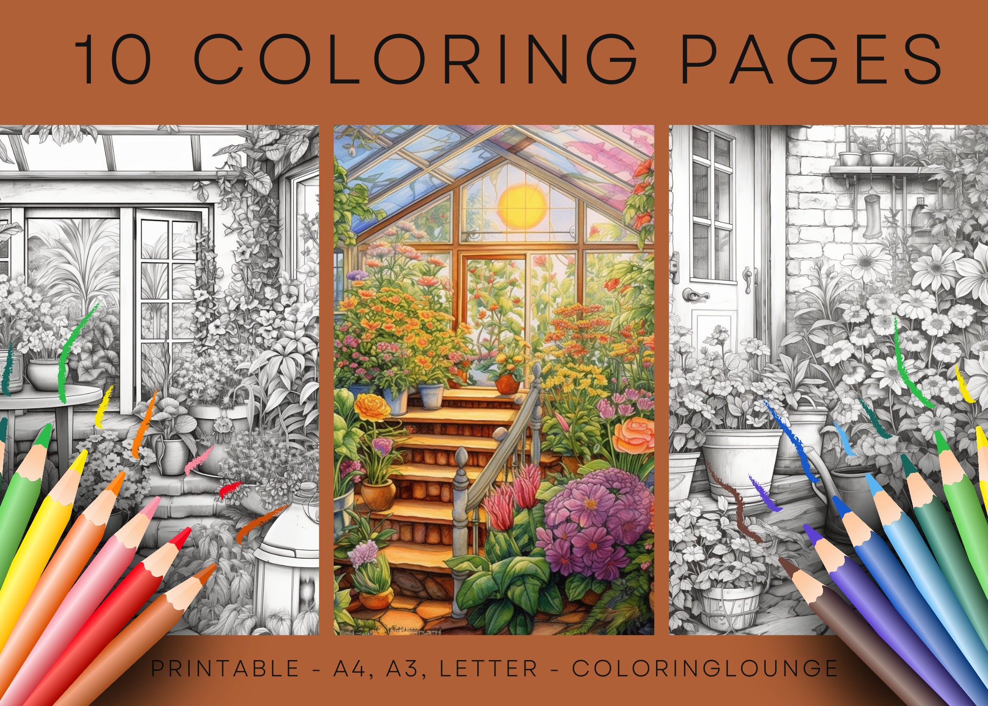 Flower Garden 10 Printable Coloring Pages Letter Sized Adult and Kids ...