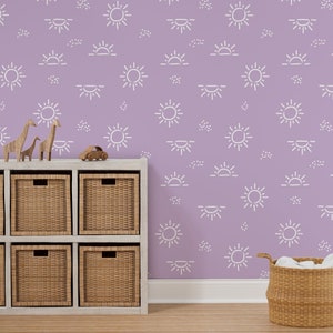 Sun wallpaper, feature wall, girl wallpaper, purple wallpaper, feature wallpaper, peel and stick wallpaper, removable wallpaper