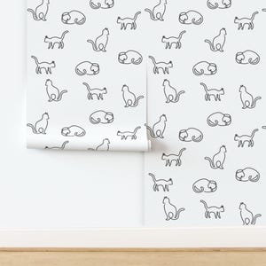 Kids room wallpaper, animal wallpaper, cat wallpaper, feature wallpaper, peel and stick wallpaper, removable wallpaper, navy wallpaper