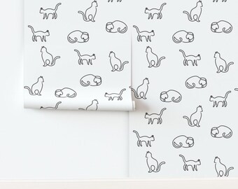 Papel tapiz para habitación de niños, papel tapiz de animales, papel tapiz de gatos, papel tapiz con detalles, papel tapiz despegable y adhesivo, papel tapiz removible, papel tapiz azul marino