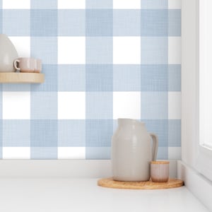 Gingham wallpaper, blue wallpaper, check wallpaper, boys room wallpaper, feature wallpaper, peel and stick wallpaper, nursery wallpaper