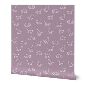Nursery wallpaper, animal wallpaper, cat wallpaper, feature wallpaper, peel and stick wallpaper, removable wallpaper, purple wallpaper