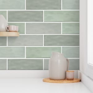 Subway tile wallpaper, faux tile wallpaper, green tile wallpaper, feature wallpaper, peel and stick wallpaper, removable wallpaper
