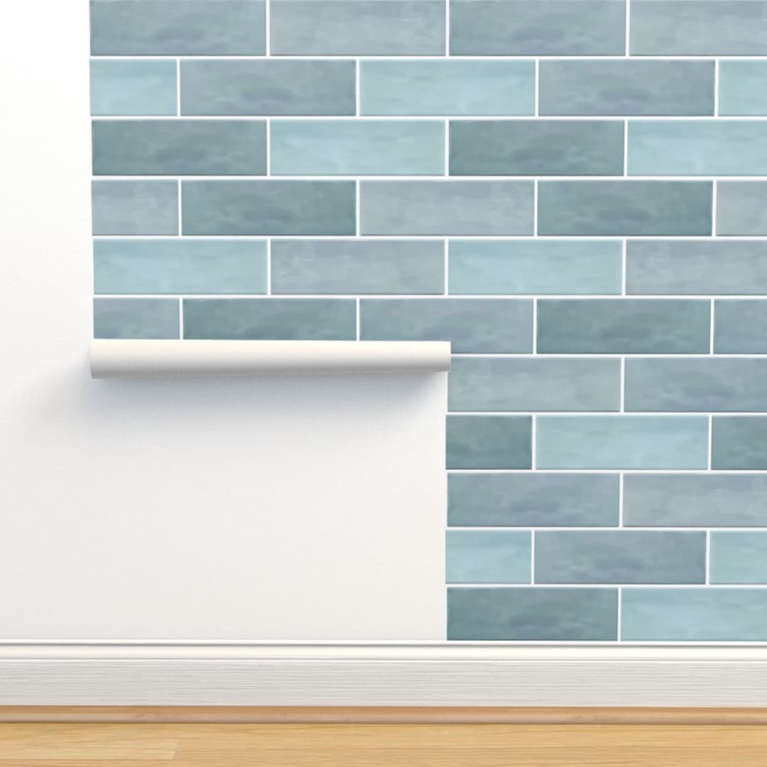 Subway Tile Wallpaper, Faux Tile Wallpaper, Aqua Tile Wallpaper