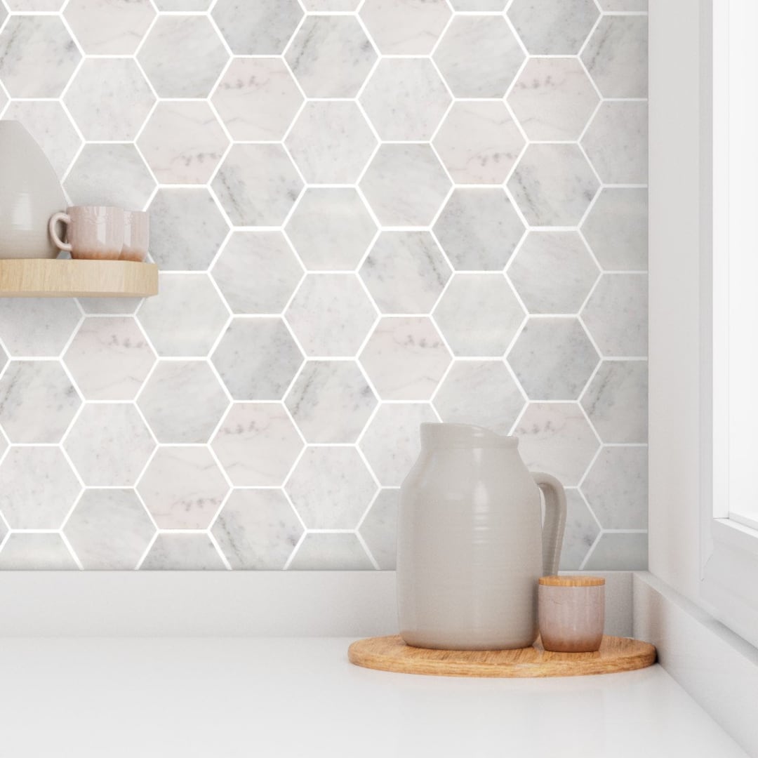 Tile Wallpaper, Faux Tile Wallpaper, Marble Tile Wallpaper, Feature
