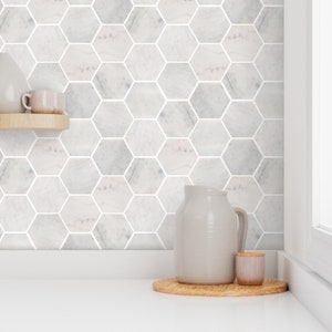 Tile wallpaper, faux tile wallpaper, marble tile wallpaper, feature wallpaper, peel and stick wallpaper, removable wallpaper