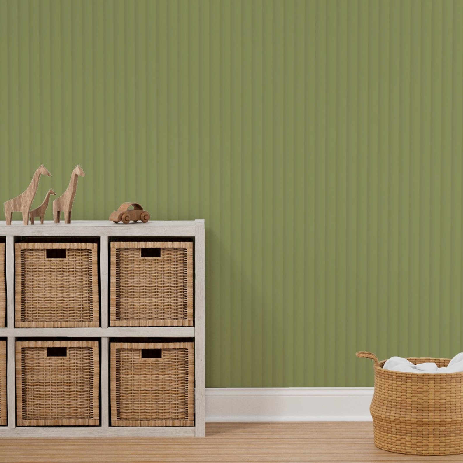 Curved Wall Panelling Wallpaper, Wall Panel Wallpaper, Olive Green