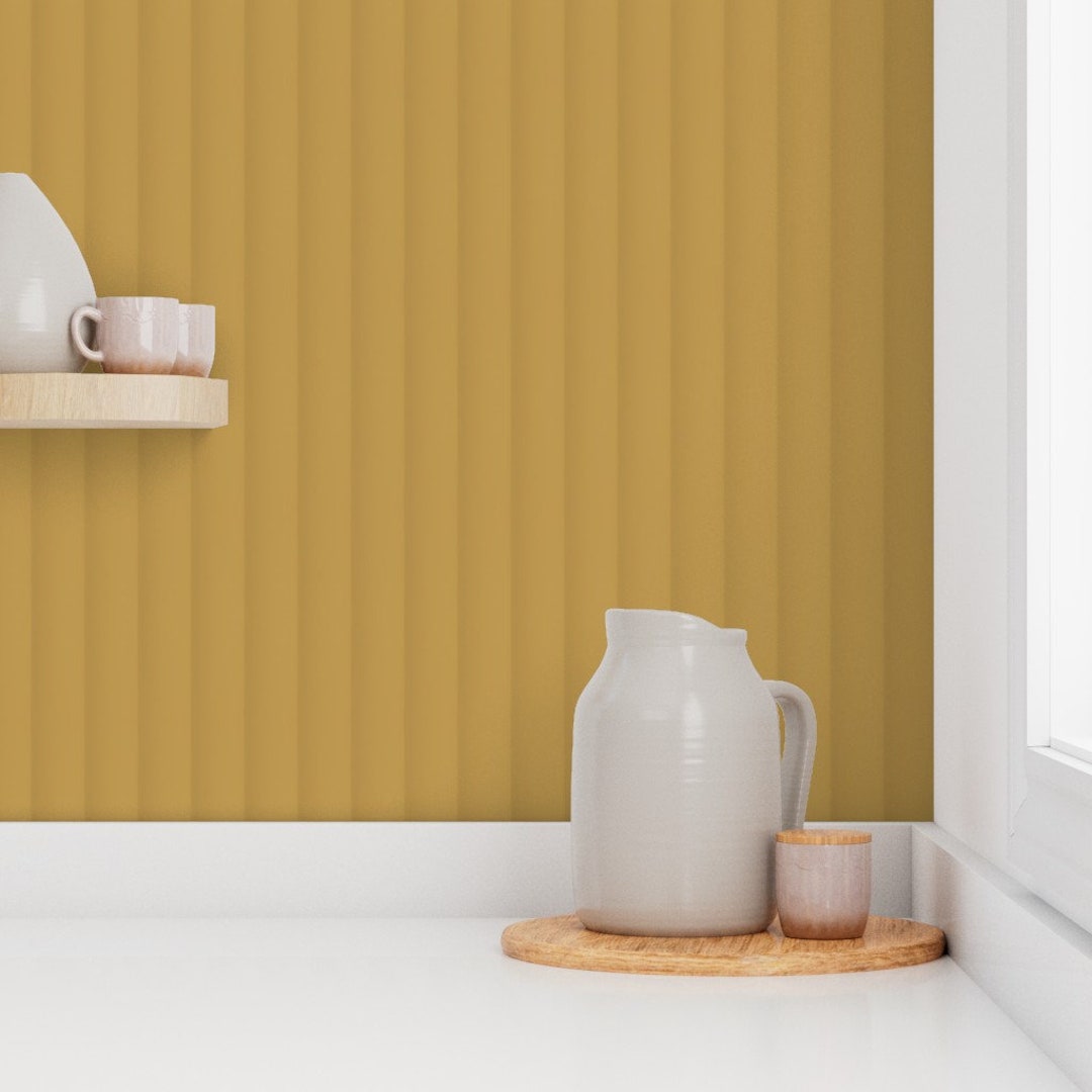 Curved Wall Panelling Wallpaper, Wall Panel Wallpaper, Mustard ...