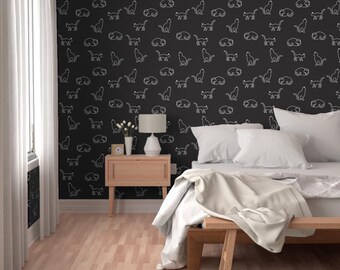 Papel tapiz para habitación de niños, papel tapiz de animales, papel tapiz de gatos, papel tapiz con detalles, papel tapiz despegable y adhesivo, papel tapiz removible, papel tapiz azul marino