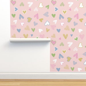 Hearts wallpaper, feature wall, nursery wallpaper, pink wallpaper, feature wallpaper, peel and stick wallpaper, removable wallpaper