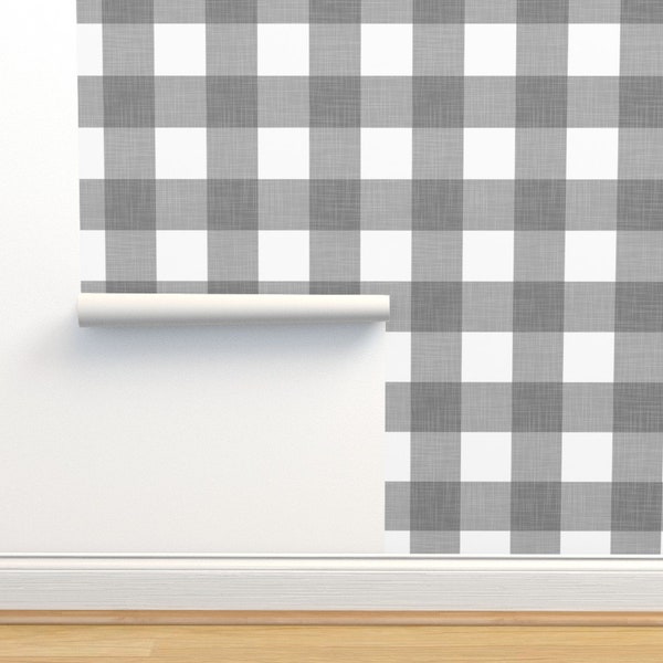 Gingham wallpaper, charcoal wallpaper, check wallpaper, gender neutral wallpaper, peel and stick wallpaper, nursery wallpaper