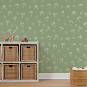 Palm trees wallpaper, feature wall, botanical wallpaper, green wallpaper, feature wallpaper, peel and stick wallpaper, removable wallpaper