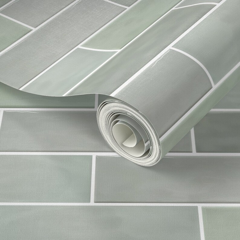 Subway Tile Wallpaper, Faux Tile Wallpaper, Green Tile Wallpaper