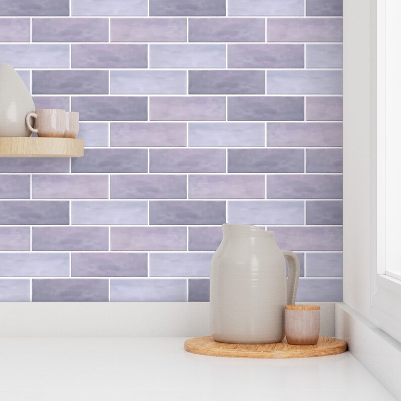 Subway Tile Wallpaper, Faux Tile Wallpaper, Purple Tile Wallpaper