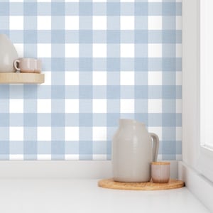 Gingham wallpaper, blue wallpaper, check wallpaper, boys room wallpaper, feature wallpaper, peel and stick wallpaper, nursery wallpaper