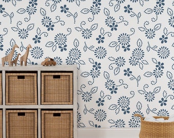Floral wallpaper, feature wall, botanical wallpaper, navy wallpaper, feature wallpaper, peel and stick wallpaper, removable wallpaper