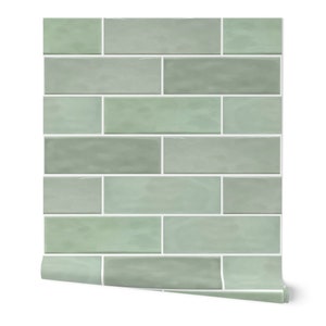 Subway tile wallpaper, faux tile wallpaper, green tile wallpaper, feature wallpaper, peel and stick wallpaper, removable wallpaper