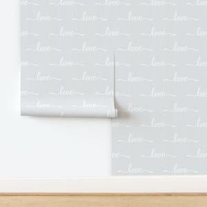 Love wallpaper, feature wall, nursery wallpaper, grey wallpaper, gender neutral wallpaper, typography wallpaper, removable wallpaper