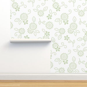 Floral wallpaper, feature wall, botanical wallpaper, green wallpaper, feature wallpaper, peel and stick wallpaper, removable wallpaper