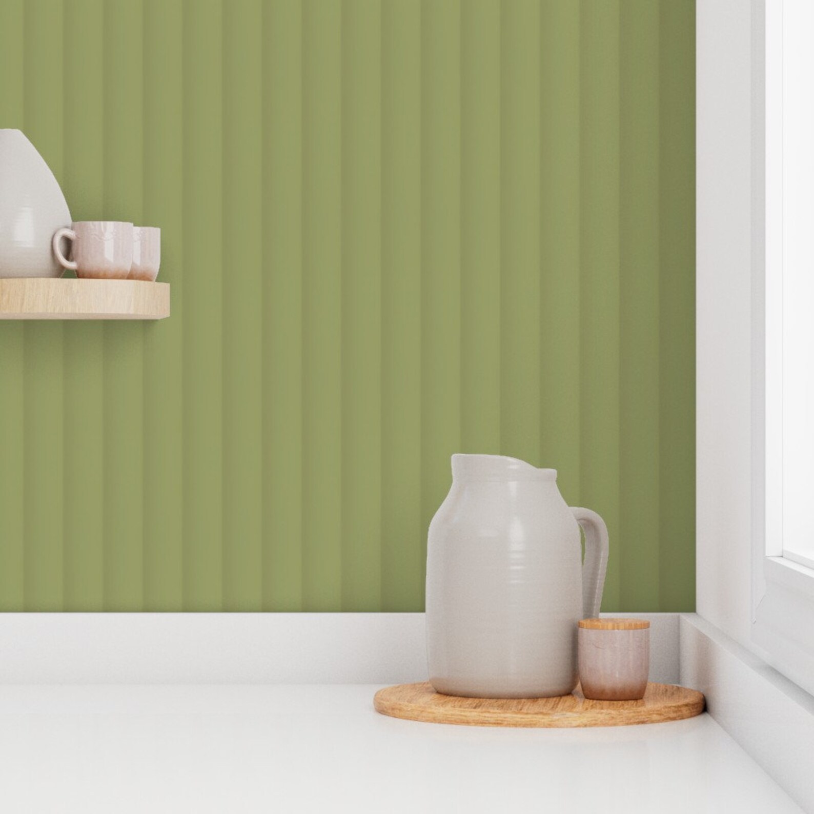 Curved Wall Panelling Wallpaper, Wall Panel Wallpaper, Olive Green ...