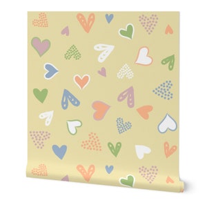 Hearts wallpaper, feature wall, abstract wallpaper, yellow wallpaper, feature wallpaper, peel and stick wallpaper, removable wallpaper