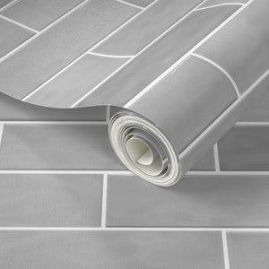 Subway tile wallpaper, faux tile wallpaper, grey tile wallpaper, feature wallpaper, peel and stick wallpaper, removable wallpaper