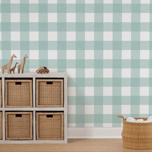 Gingham Tapete, Aqua Tapete, Karo Tapete, Jungenzimmer Tapete, Feature Tapete, Abzieh- und Aufklebe-Tapete, Kinderzimmer Tapete