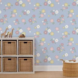 Floral wallpaper, feature wall, botanical wallpaper, blue floral wallpaper, feature wallpaper, peel and stick wallpaper, removable wallpaper
