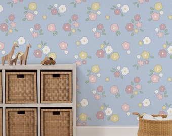Papel pintado floral, pared característica, papel pintado botánico, papel pintado floral azul, papel pintado característico, papel pintado de pelar y pegar, papel pintado extraíble