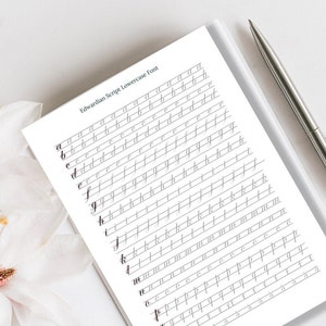 May include: A printable worksheet titled "Edwardian Script Lowercase Font" displaying the lowercase alphabet written in cursive script.