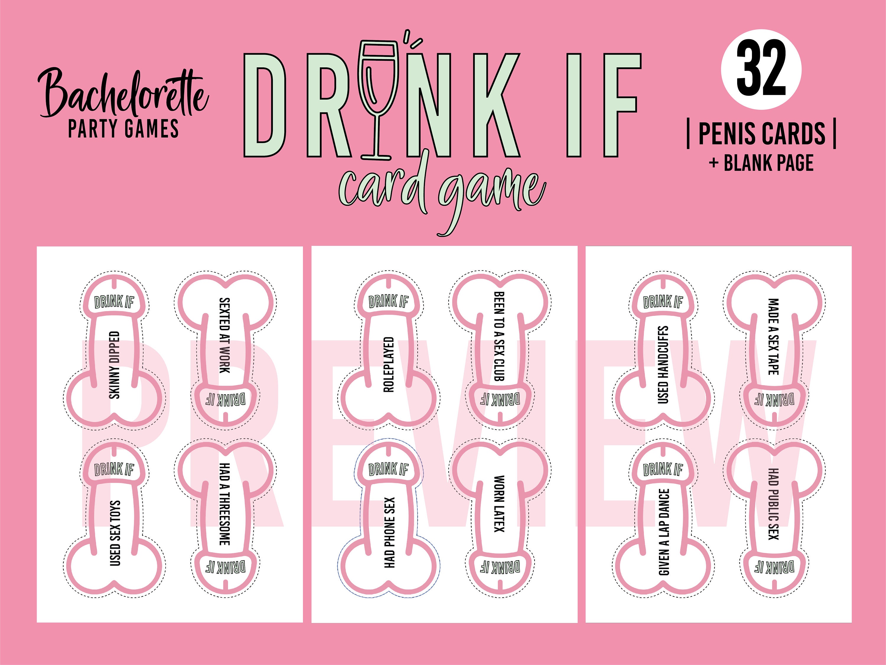 Bachelorette Drinking Game, Dirty Drink If, Girls Night Game, Hen Party, Bridal Party, Printable ...