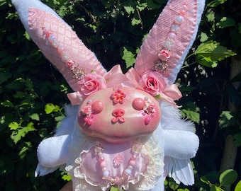 Clayface plushie “Eleanore” the Angel Bunny (stuffed animal, cute, kawaii, pink, feminine, art doll, aesthetic, coquette, ooak, doll, wings)
