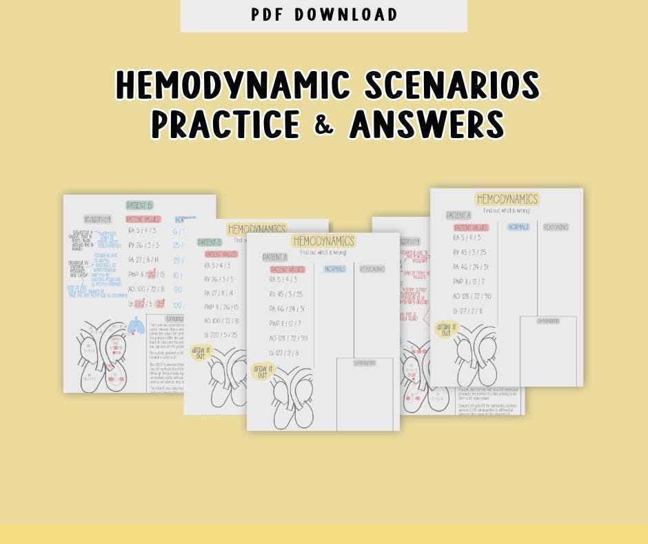 Hemodynamic Scenarios Worksheet - Etsy