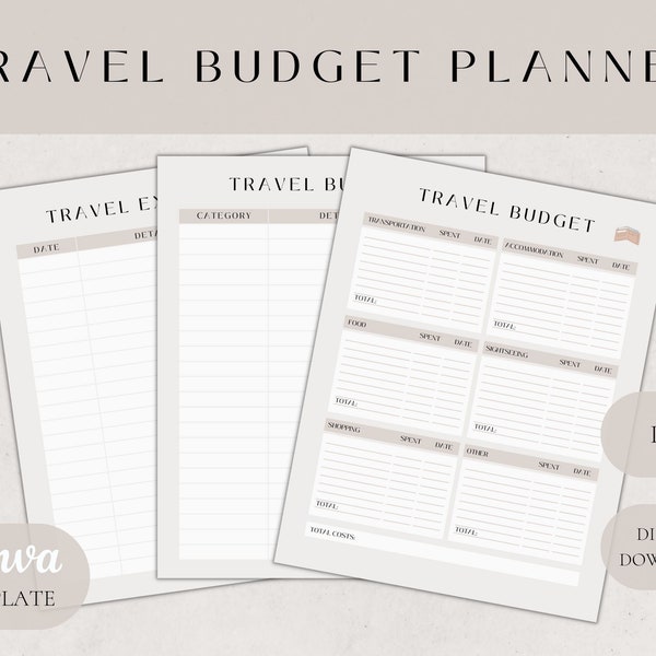 Travel budget planner sheet Editable digital and printable travel budget planner template Vacation Holiday Planner Canva Template