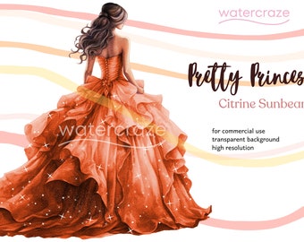 Citrine Sunbeam - Orange Red Quinceañera Princess Clipart - Lucia