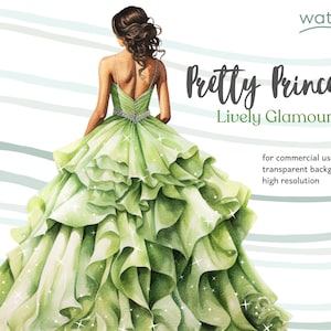 Lively Glam Sparkling Green Quinceañera Princess Clipart