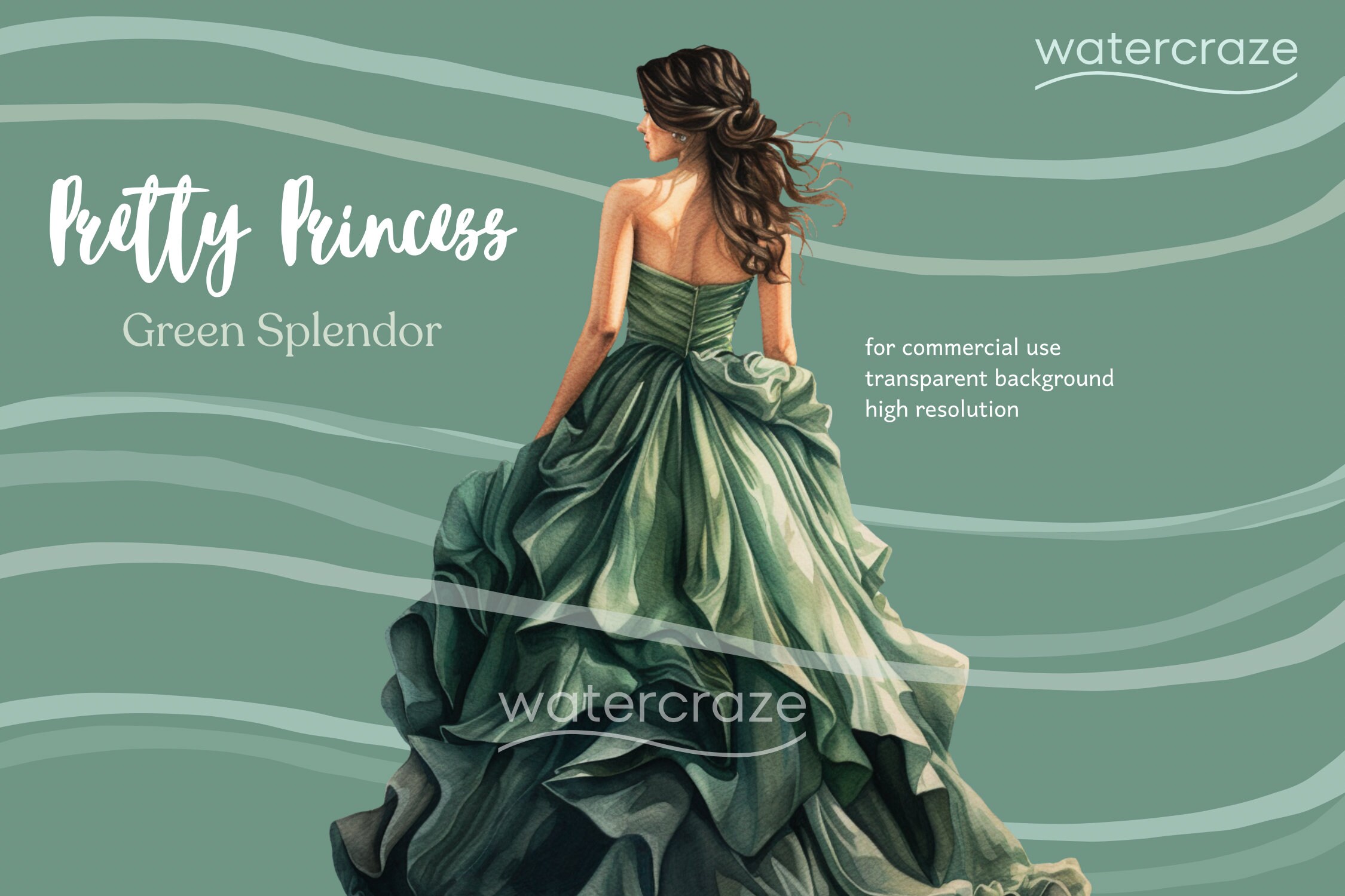 Green Splendor - Elegant Emerald Quinceañera Princess Clipart - Elena ...