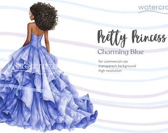 Charming Blue Princess - Blue Quinceañera Princess Clipart - Aaliyah