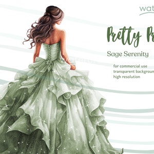 Serenidad salvia, Clipart de princesa de quinceañera verde salvia, Lucía