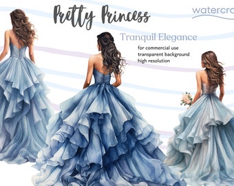 Tranquil Elegance - Baby Blue Quinceañera Princess Cliparts