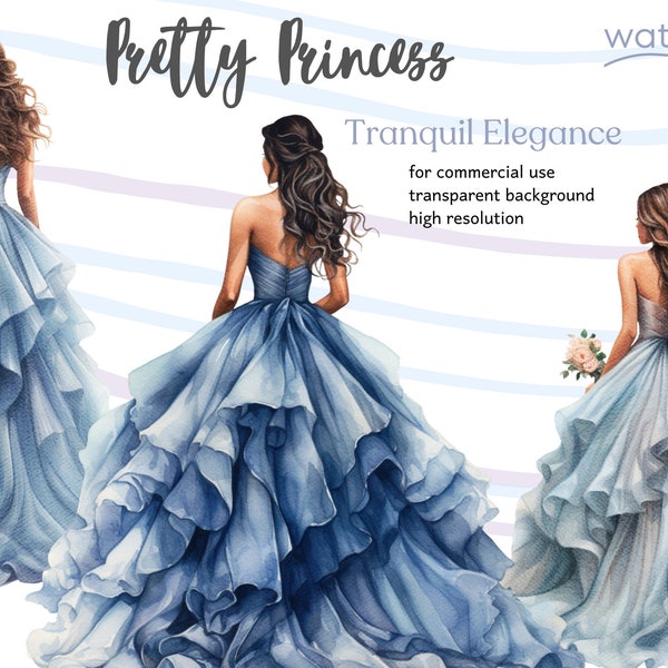 Tranquil Elegance - Baby Blue Quinceañera Princess Cliparts