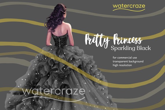 Sparkling Black - Classic Black Quinceaera Dress - Princess Clipart - Etsy