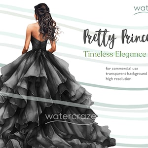 Eleganza senza tempo - Abito classico Quinceañera nero - Clipart principessa