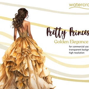 Golden Elegance - Luxurious Gold Quinceañera Princess Clipart