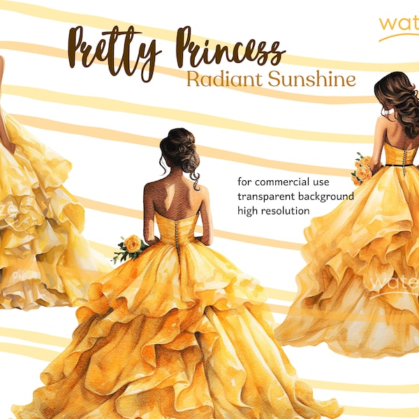 Radiant Sunshine - Golden Sunny Yellow Quinceañera Princess Clipart