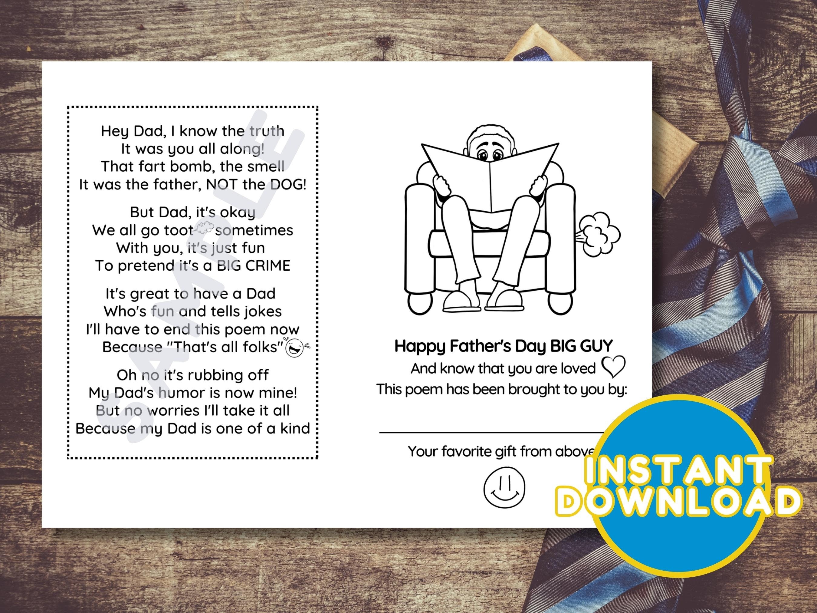 Printable Fathers Day Card, Instant Download, Coloring Page, Dad Will ...
