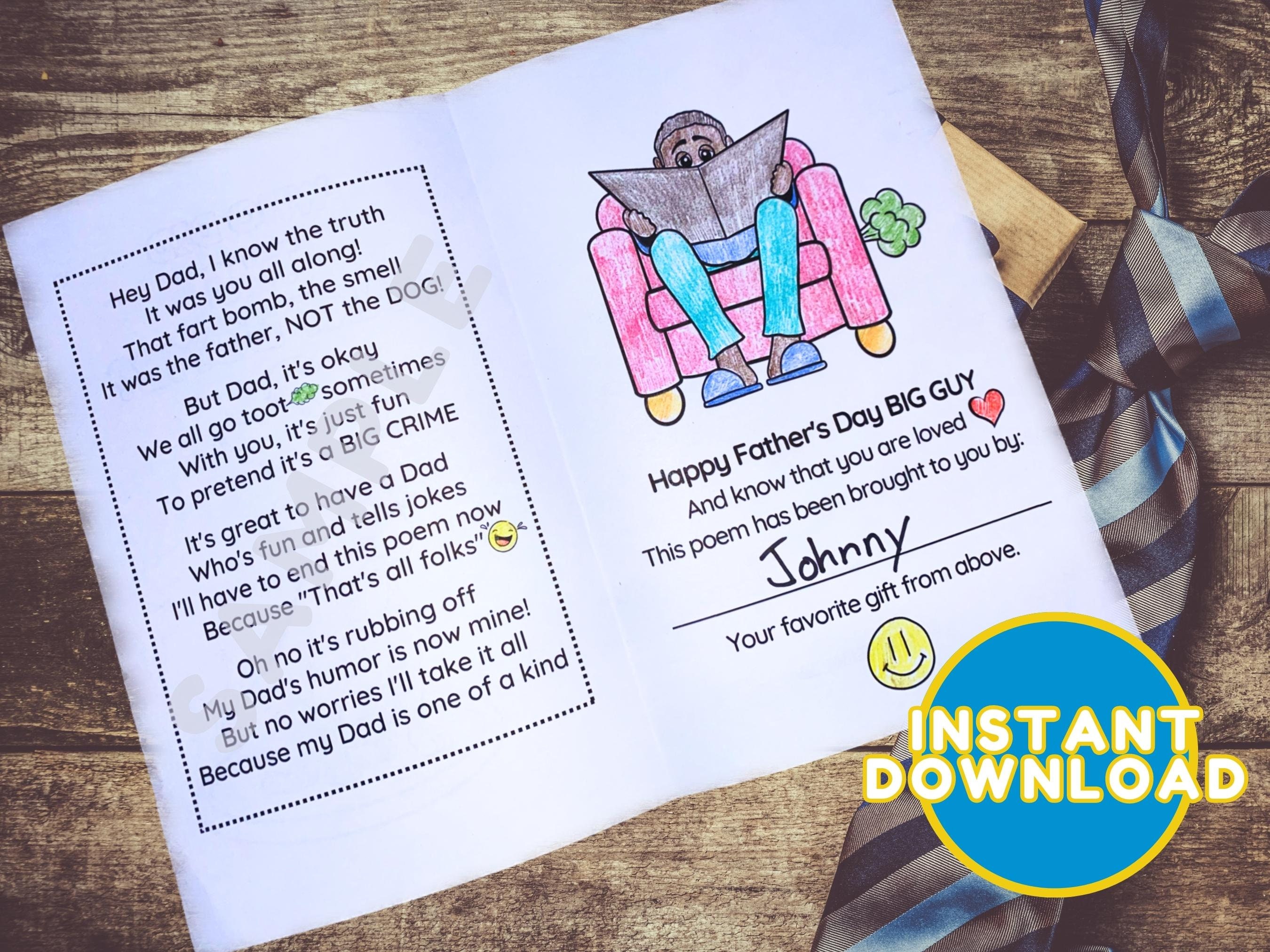 Printable Fathers Day Card, Instant Download, Coloring Page, Dad Will ...
