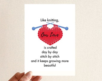 Anniversary Card for him and for her | Romantic Valentine's Day Card | Sentimental Lovers Card | Our Love is like Knitting | Endless Lovers